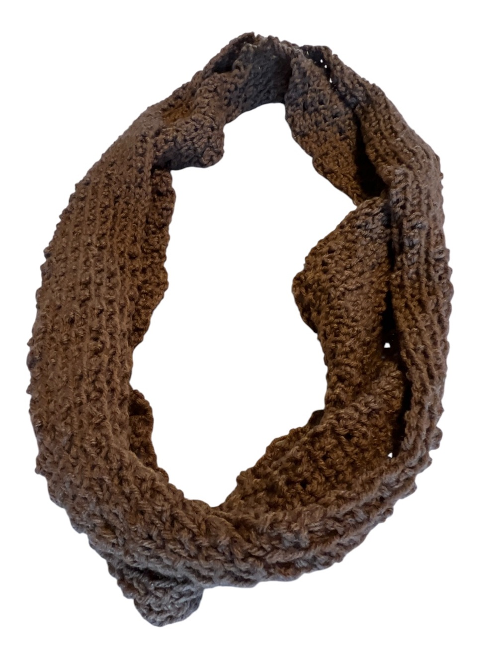 Hand Crafted Brown Knit Infinity Scarf New